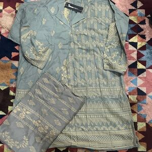 Gray Gold kurta kameez with big same shawl cotton gul Ahmed idea new xxl